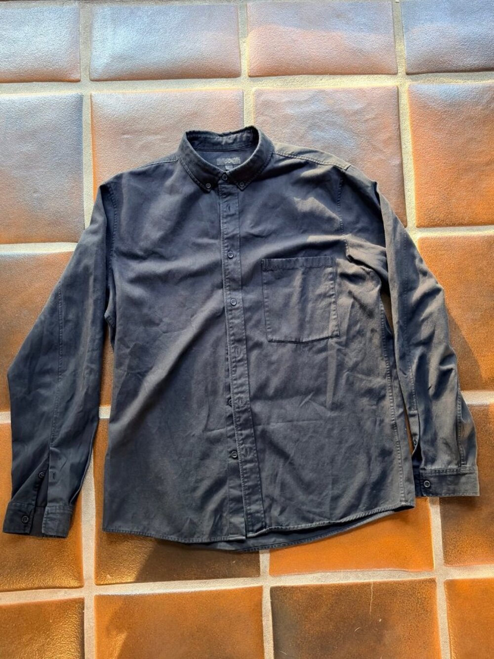 COS Black Band Collar Long Sleeve Shirt - Size L